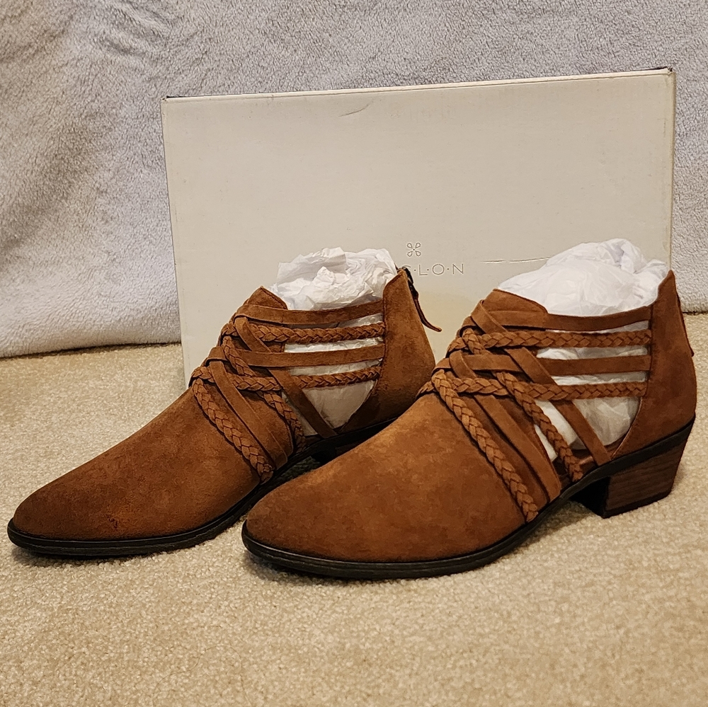 Caslon Liam | Women's Brown Braided Suede Leather Ankle Bootie